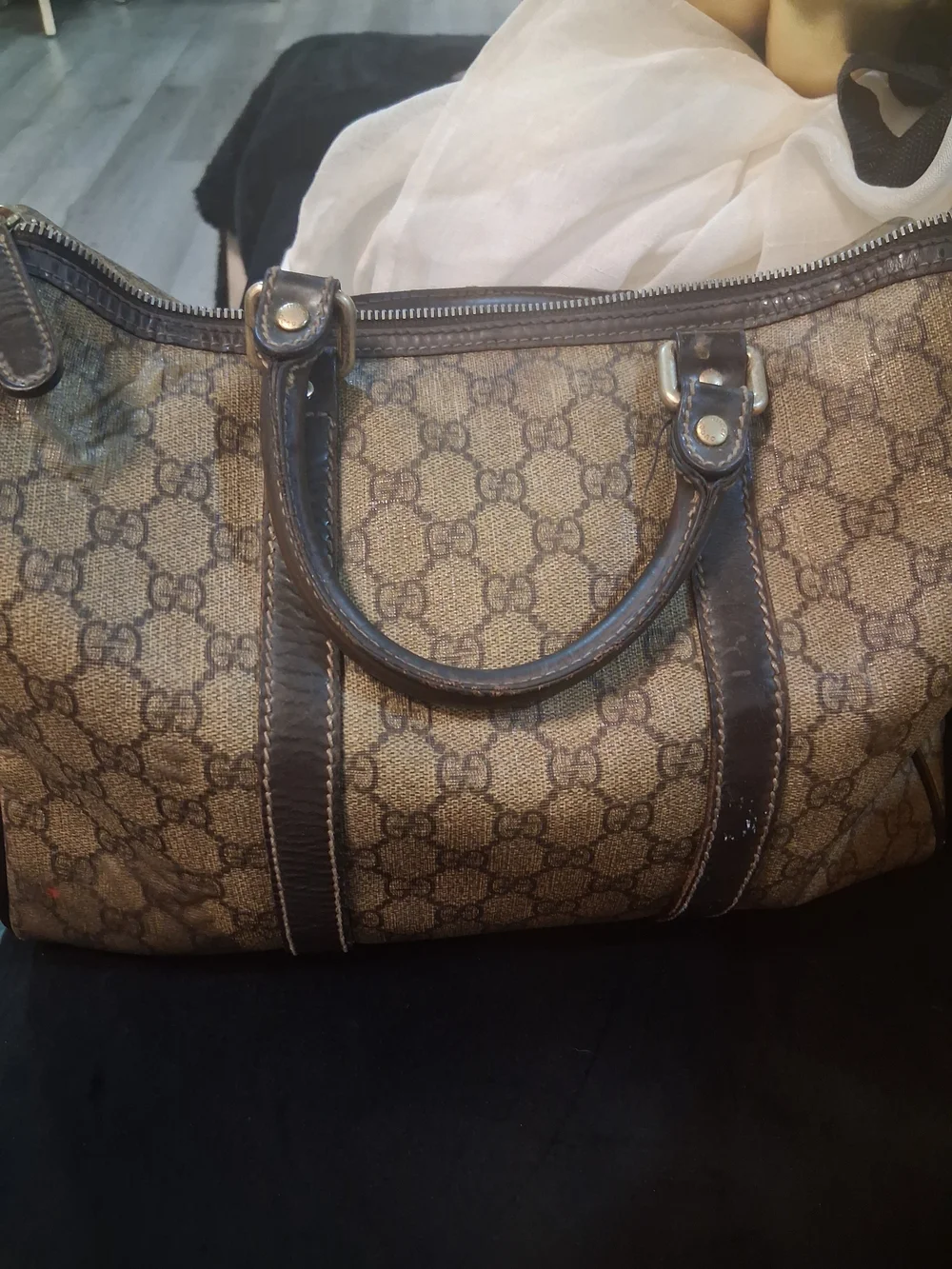 Vintage Gucci Brown Monogram Canvas Satchel with Dark Brown Trim